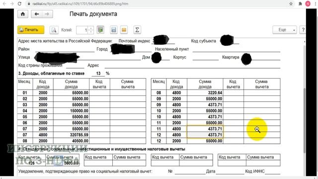 Предоставить налоговый вычет, что выбрать в 3-НДФЛ по доходу 4800 код 620 или не предоставлять выче