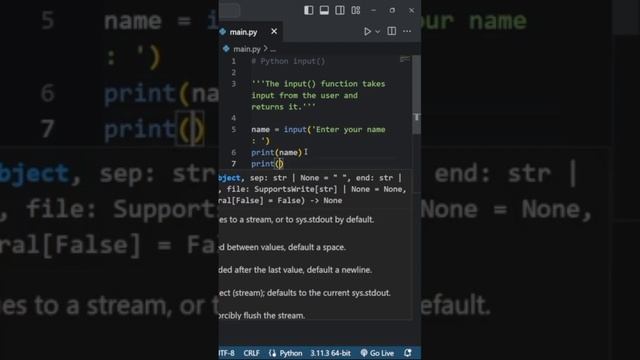 input from user in python #python #programming #coding