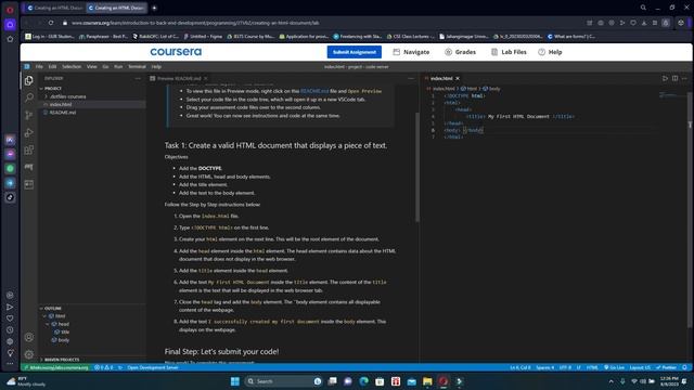 Programming Assignment: Creating an HTML Document week 2 by Coursera