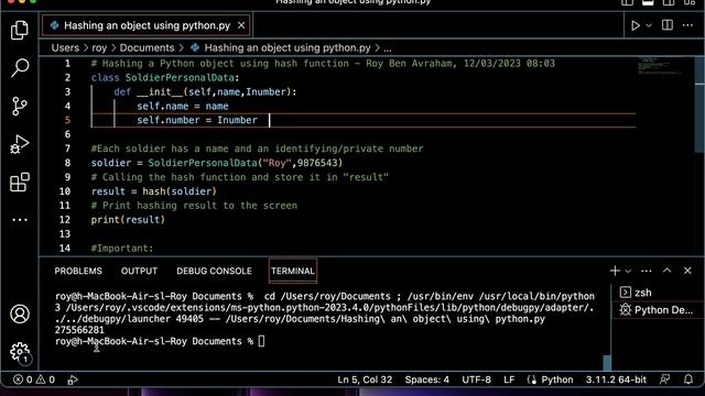 Hashing a Python object using hash function