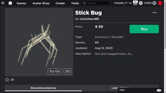 SOMEONE TURNED THE STICK BUG MEME INTO A ROBLOX ITEM! (ROBLOX STICK BUG MEME) смотреть онлайн