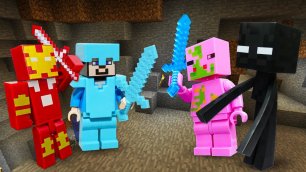 Игры битвы - Стив Майнкрафт Лего против Свинозомби и Эндермена! - Сборник видео игры Minecraft