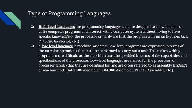 Decoding the Language of Programming: Understanding Programming Languages and their Types