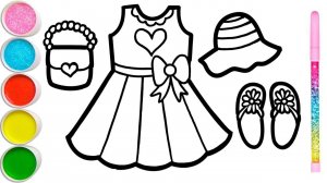 How to draw a dress and handbag for children, a stove, a house, a bed, a comb and a mirror