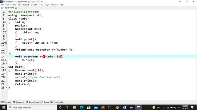 Overloading increment and decrement operator using friend function in prefix form in c++ in hindi