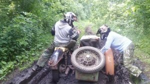 На Урале с коляской по грязи. Ural sidecar in the mud.