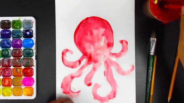 Рисуем Осьминога Акварелью - рисунки для детей.