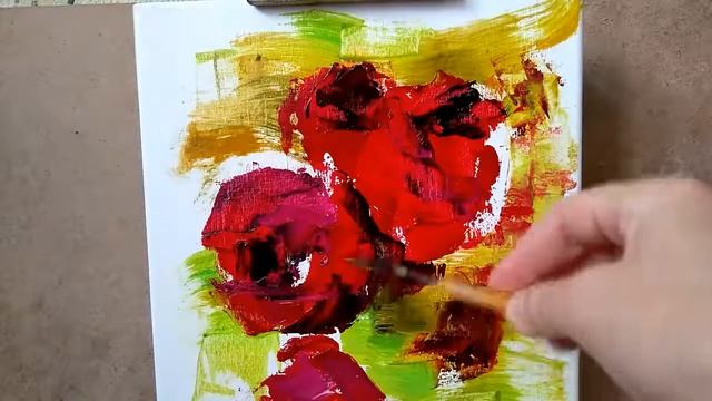 Абстрактная масляная живопись/ палитра и мастихин/Красные цветы смотреть онлайн