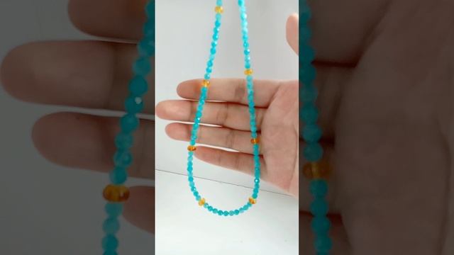 pretty Orange spiny oyster with blue faceted Amazonite beads gem necklace 20231010-06-08