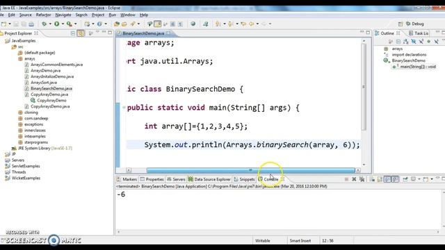 How to search for a value in java array using binarySearchMethod?