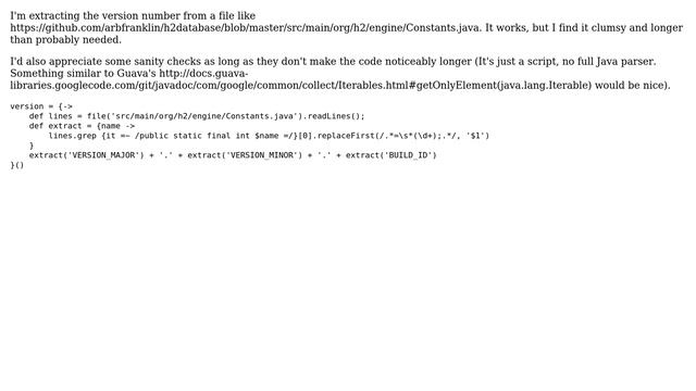 Parsing version number from a Java source file смотреть онлайн