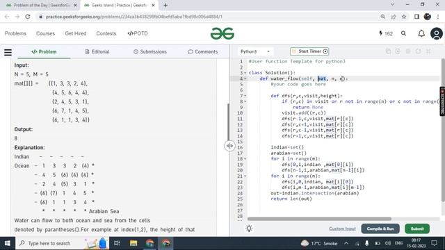 Geeks Island || GFG POTD || Feb 15 || python || 2D array || DFS || recursion  || Rohan Shah