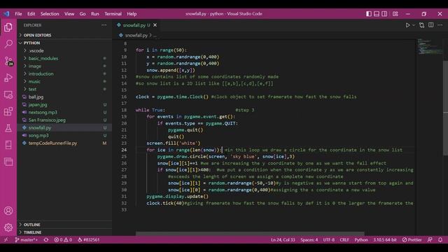 PyGame Tutorial For Beginners - How to Create Snow Fall Animation in Python using PyGame