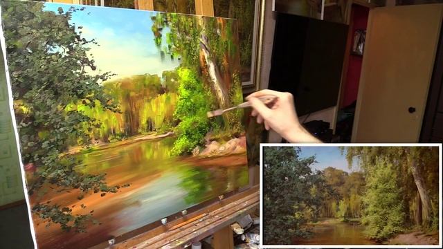 Урок "Лесное озеро" Часть 3. Живопись маслом Alla Prima. Painting class from Oleg Buiko смотреть онлайн