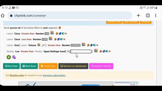 Power Of Stocks Bollinger Band Strategy | Weekly Bollinger band strategy scanner | ChartInk Scanner