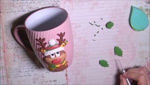 Олень. Новогодний декор кружки из полимерной глины.