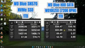 SSD vs HDD, WD Blue SN570 NVMe 1TB vs WD Blue WD10EZEX HDD 1TB  CrystalDiskMark bench