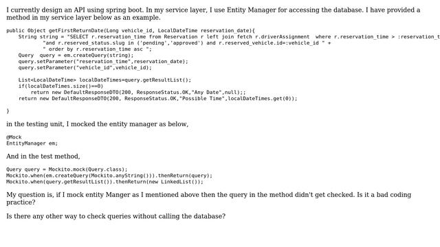 Software Engineering: Is it a good practice to Mock entity manager in spring boot unit testing смотреть онлайн