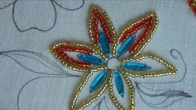 beaded hand embroidery, easy way to beading on cloth by hand, amazing beads work