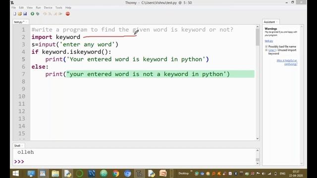 Program to Find the Given Word is Keyword or Not | Python Interview Questions