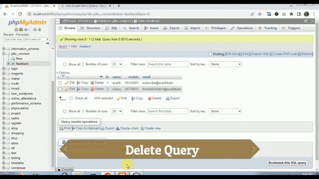 Remove Record using jdbc mysql | delete record jdbc example | how to delete data from database java смотреть онлайн