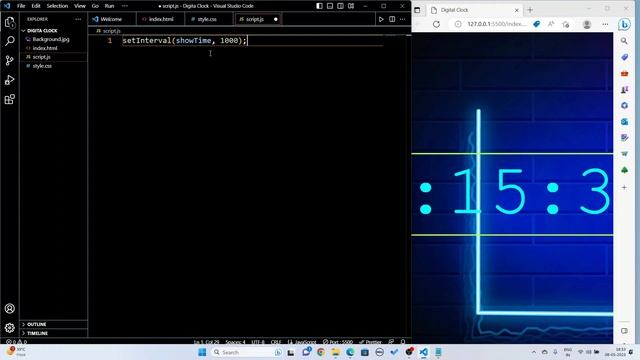 Digital Clock in HTML+ CSS + Java Script in Visual Studio Code #digitalclock #htmlcssjavascript