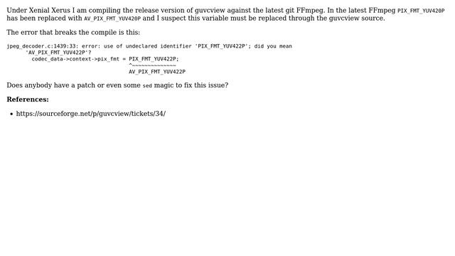 Ubuntu: Error compiling guvcview against newest FFmpeg смотреть онлайн