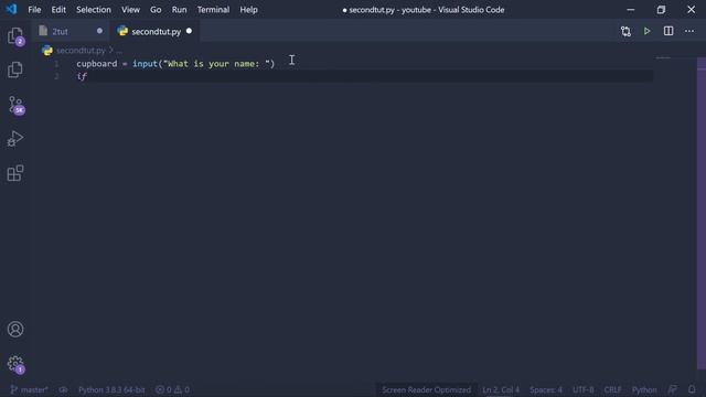 python tutorial 2... understanding about variables, input command, if else, comments, and, syntax