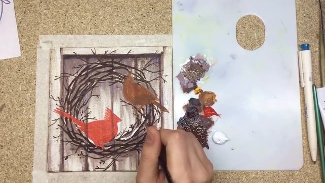 «Птицы. Кардиналы и Зимний венок» как нарисовать ?АКРИЛ | Сезон 2-7 |Мастер-класс ДЕМО