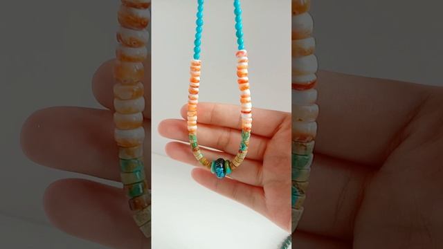 Natural turquoise with Orange spiny oyster necklace  for making Jewelry Holiday Gift 20231017-06-08