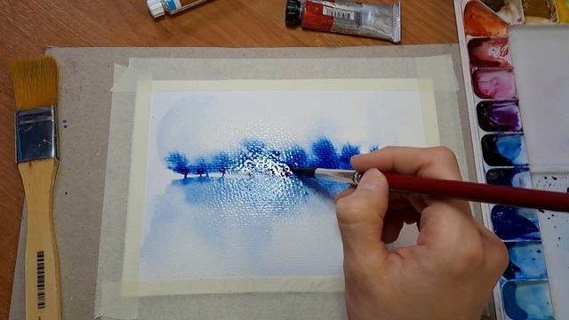 Рисуем зимний пейзаж / зиму акварель быстро и просто. Акварель для начинающих.