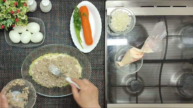 Салат Мимоза. Слоеный салат. Mimosa Salad. Layered Salad.