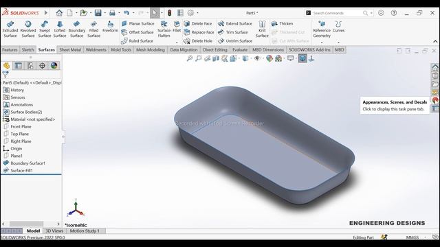 SolidWorks| Surface Modeling Tutorial | Boundary Surface Feature | Surface Exercise 6 смотреть онлайн