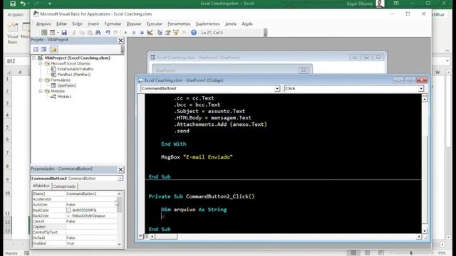 Como enviar E-mail pelo Excel em um Formulário utilizando o VBA - Parte 2 смотреть онлайн