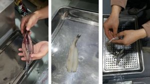 Автоматизированная рыбная головка разрезается пополам на рыбу среднего размера