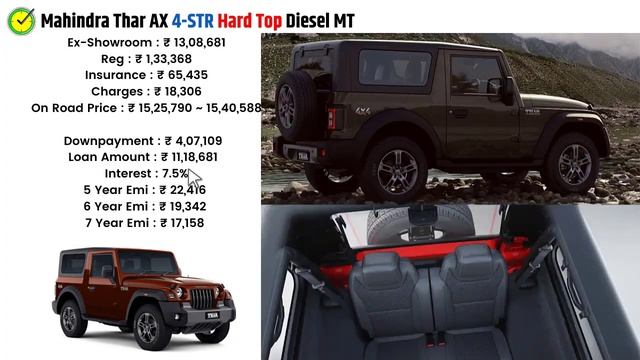 2022 Mahindra Thar Price | Mahindra Thar AX 4-STR Hard Top Diesel MT Onroad Price 2022,Loan,Emi смотреть онлайн
