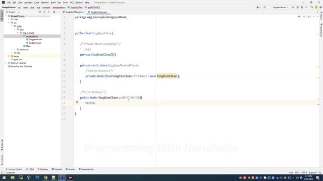 Java Singleton Design Pattern with Nested Class and thread safe | Java Programming