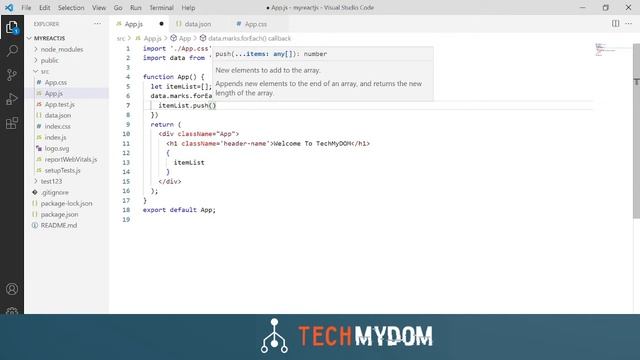 Array forEach method using ReactJS