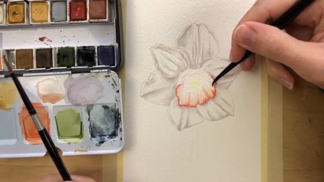 How to Paint a White Daffodil in Watercolor | Narcissus Painting Tutorial смотреть онлайн