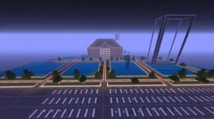 Outside fly by look at " LUCAS OIL" built on Minecraft