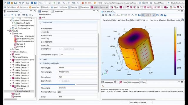 COMSOL Multiphysics® postprocessing tutorial. Beautiful arrow surface plots. Export. Animation, Gif