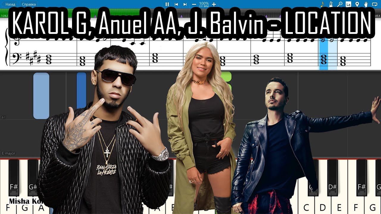 KAROL G, Anuel AA, J. Balvin - LOCATION [Piano Tutorial | Sheets | MIDI] Synthesia
