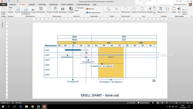 Работа с think-cell. Диаграмма Гантта смотреть онлайн
