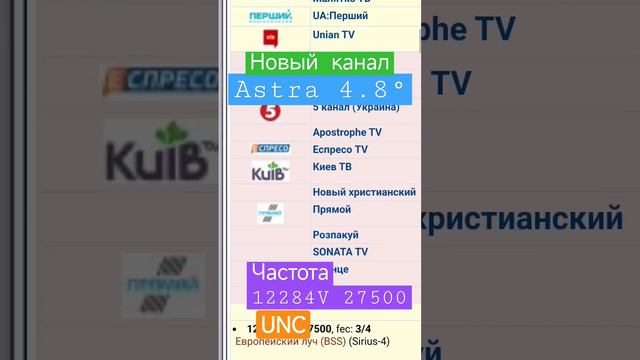 Транспондерные новости. Новый канал на спутнике Astra 4.8° UNC