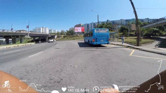 30.08.2021 Владивосток От ЖД Вокзала до Автовокзала на велосипеде. Много красных светофоров. смотреть онлайн