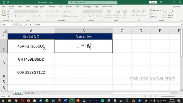 How to create Barcode in Excel in Tamil