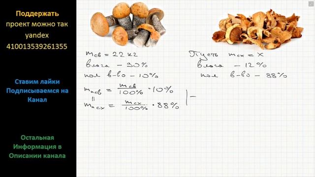 Математика Свежие грибы содержат 90% влаги, сушеные – 12%. Сколько сушеных грибов получится из 22 к смотреть онлайн
