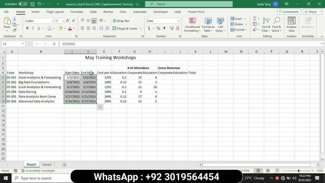 Exp19_Excel_Ch01_CapAssessment_Training | Excel Chapter 1 Capstone Assessment – Training