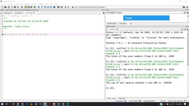 Python   Chapter 4 Exercises Part 1  Fall 2019
