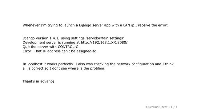 Django : "Error: That IP address can't be assigned-to" when running app смотреть онлайн